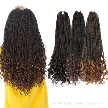 Ombre Braiding Hair Extensions 18inch Goddess Senegalese Twist Hair Curly Wavy Ends Synthetic Crochet Braids Hair Extensions